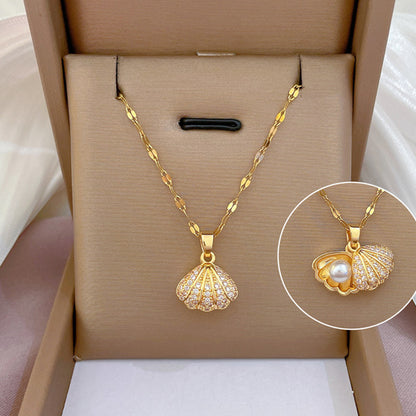 Shell Pearl Necklace With Rhinestones Female Zircon Temperament Personality Jewelry O1CN01YlvgWo2Dy7cDrbNas  2215616488677 0 