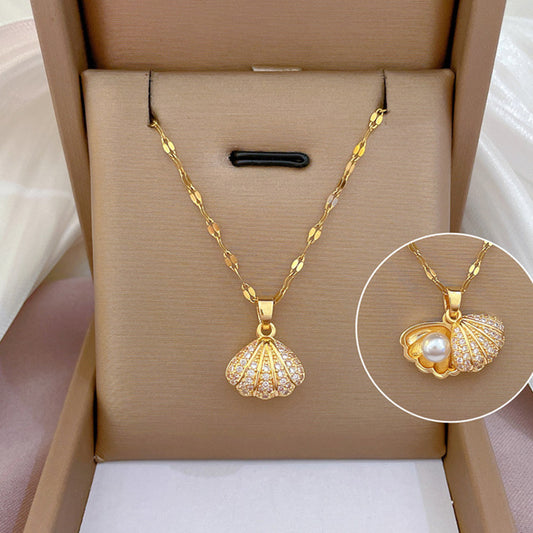 Shell Pearl Necklace With Rhinestones Female Zircon Temperament Personality Jewelry O1CN01YlvgWo2Dy7cDrbNas  2215616488677 0 