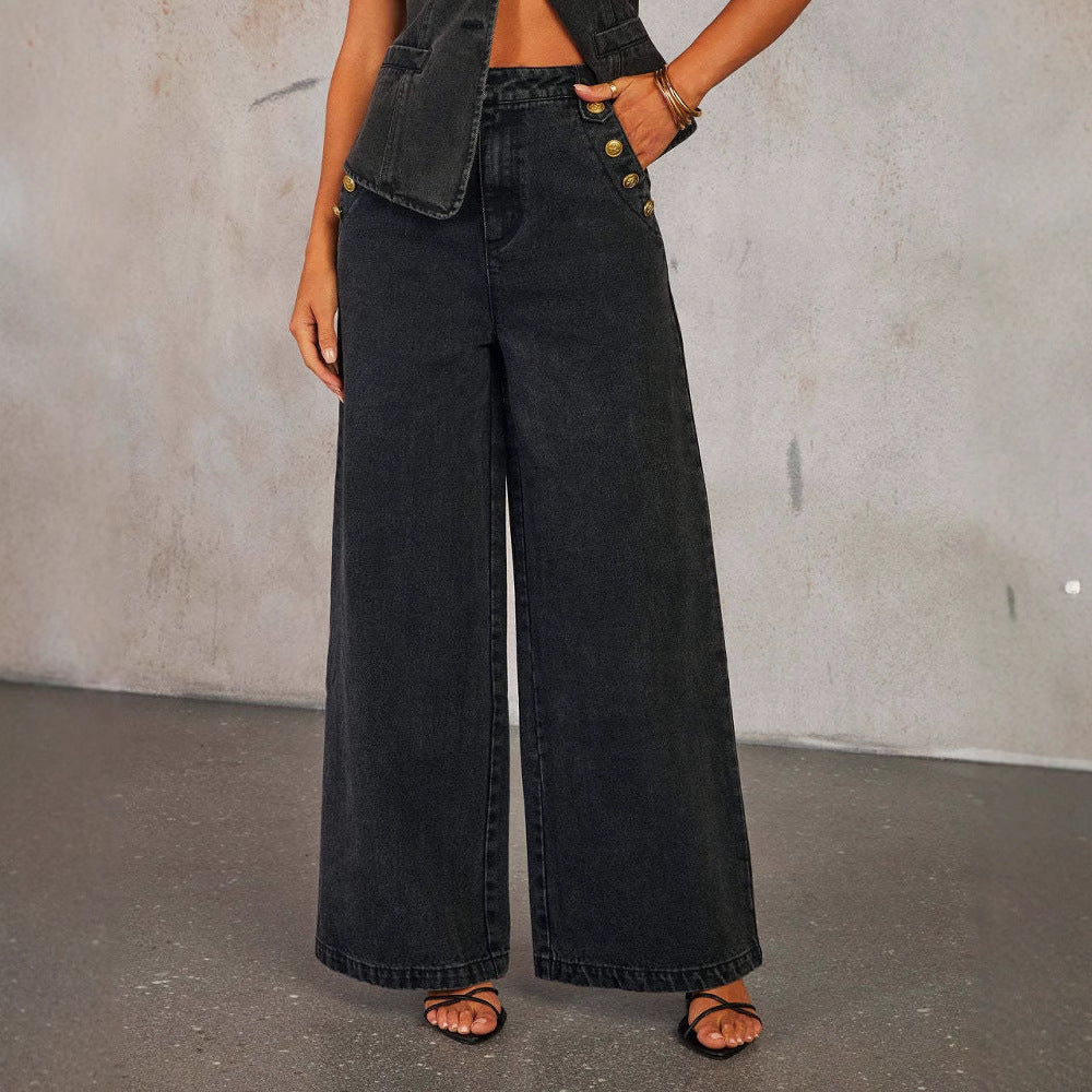 Fashion Sleeveless Denim Suit Wide Leg Pants O1CN01ZoTHl42BSrP7oI3io  2216076138338 0 cib
