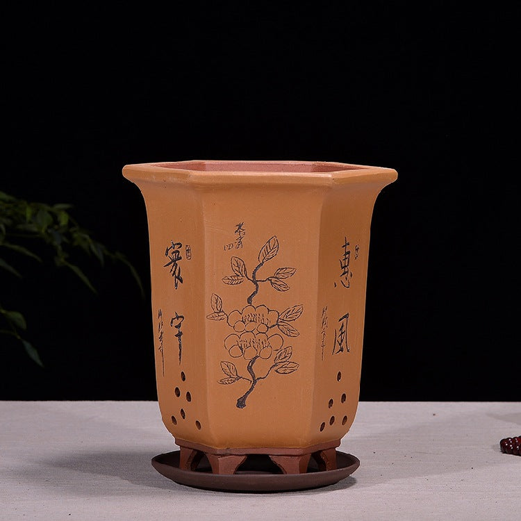 Fine Zisha Flowerpot Hand-carved Hexagonal O1CN01a1BTR01ch2wP0YQ7e  2215537733631 0 cib
