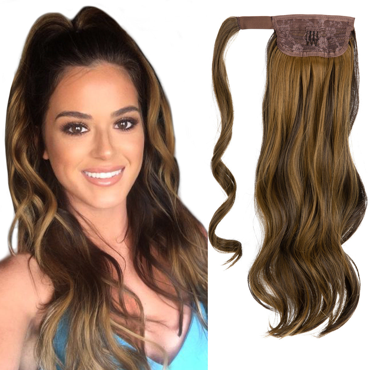 European And American Style Wig Ponytail Women's Long Curly Hair Elastic Velcro Wave Realistic Ponytail Braid O1CN01c9jakz1sl