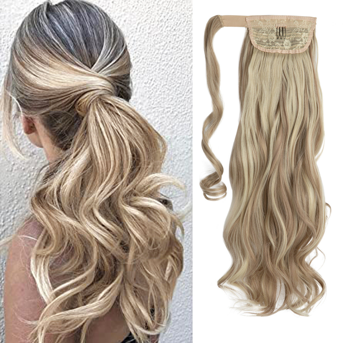European And American Style Wig Ponytail Women's Long Curly Hair Elastic Velcro Wave Realistic Ponytail Braid O1CN01d70aj61sl