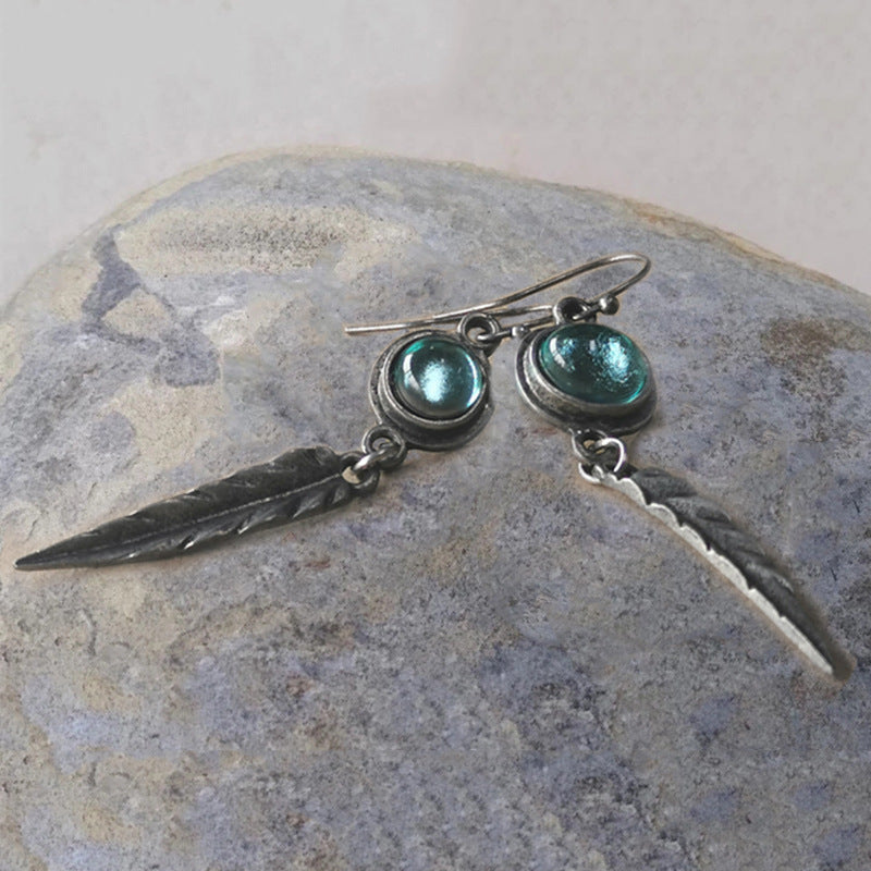 Fashion Simple Opal Feather Pendant Earrings O1CN01foT6rH1qyMX0kPoI8  2206372095564 0 cib