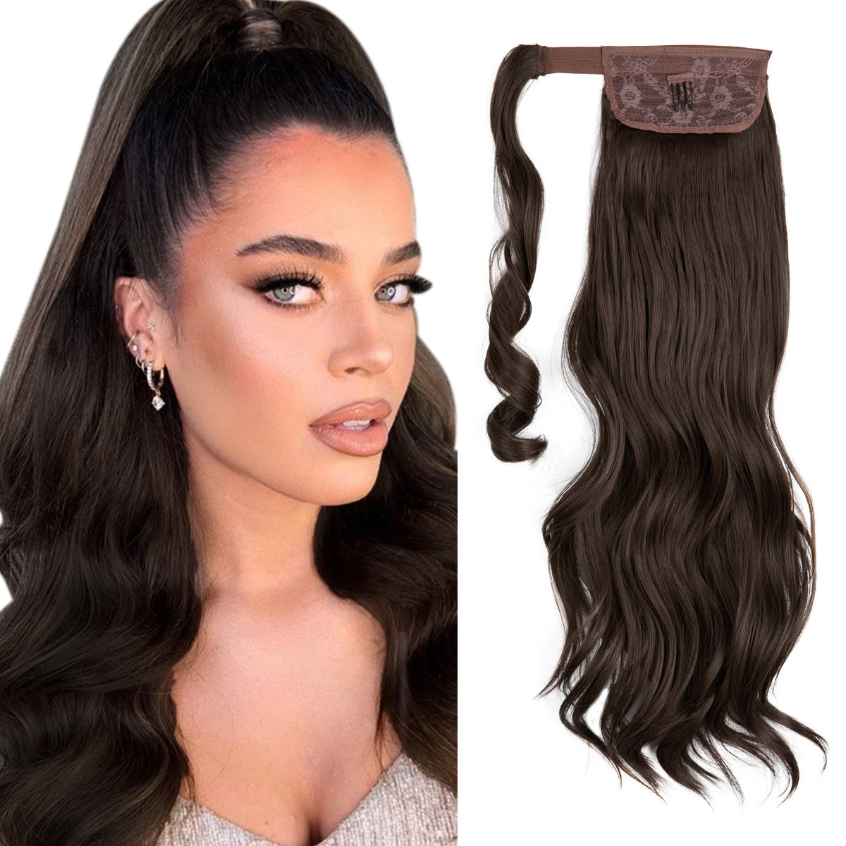 European And American Style Wig Ponytail Women's Long Curly Hair Elastic Velcro Wave Realistic Ponytail Braid O1CN01gbJdX51sl