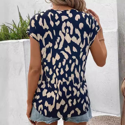 Women's Leopard Print Bat Shoulder Sleeve Printing V-neck Casual T-shirt O1CN01hQgNLp2Kwvsi0OP35  2208575039622 0 cib