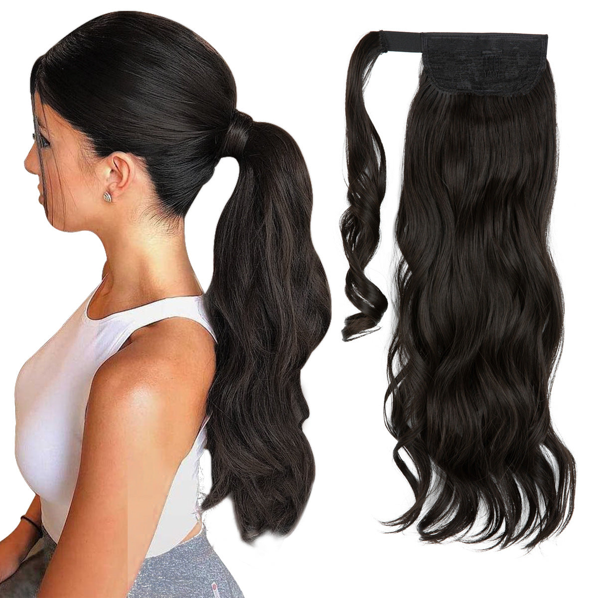 European And American Style Wig Ponytail Women's Long Curly Hair Elastic Velcro Wave Realistic Ponytail Braid O1CN01hlIyXd1sl