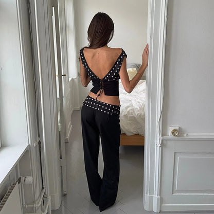 Slim-fitting Patchwork High Waist Straight Pants
