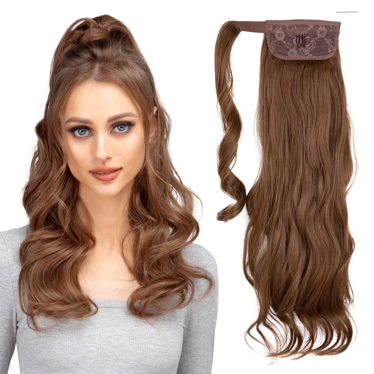 European And American Style Wig Ponytail Women's Long Curly Hair Elastic Velcro Wave Realistic Ponytail Braid O1CN01ka6a4n1sl