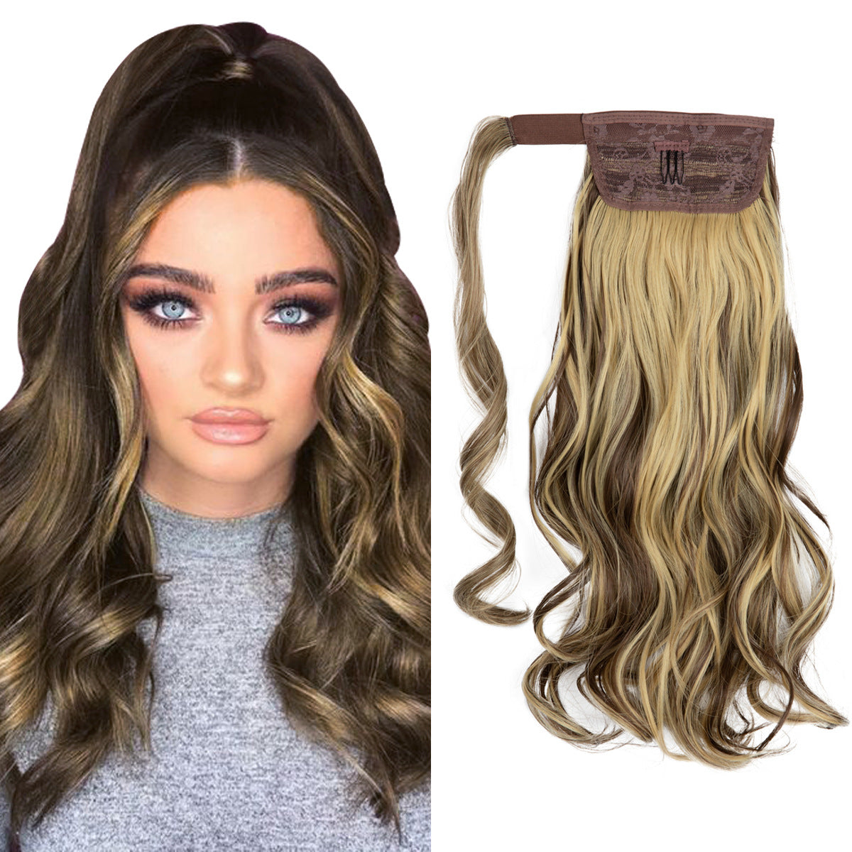 European And American Style Wig Ponytail Women's Long Curly Hair Elastic Velcro Wave Realistic Ponytail Braid O1CN01noDjct1sl
