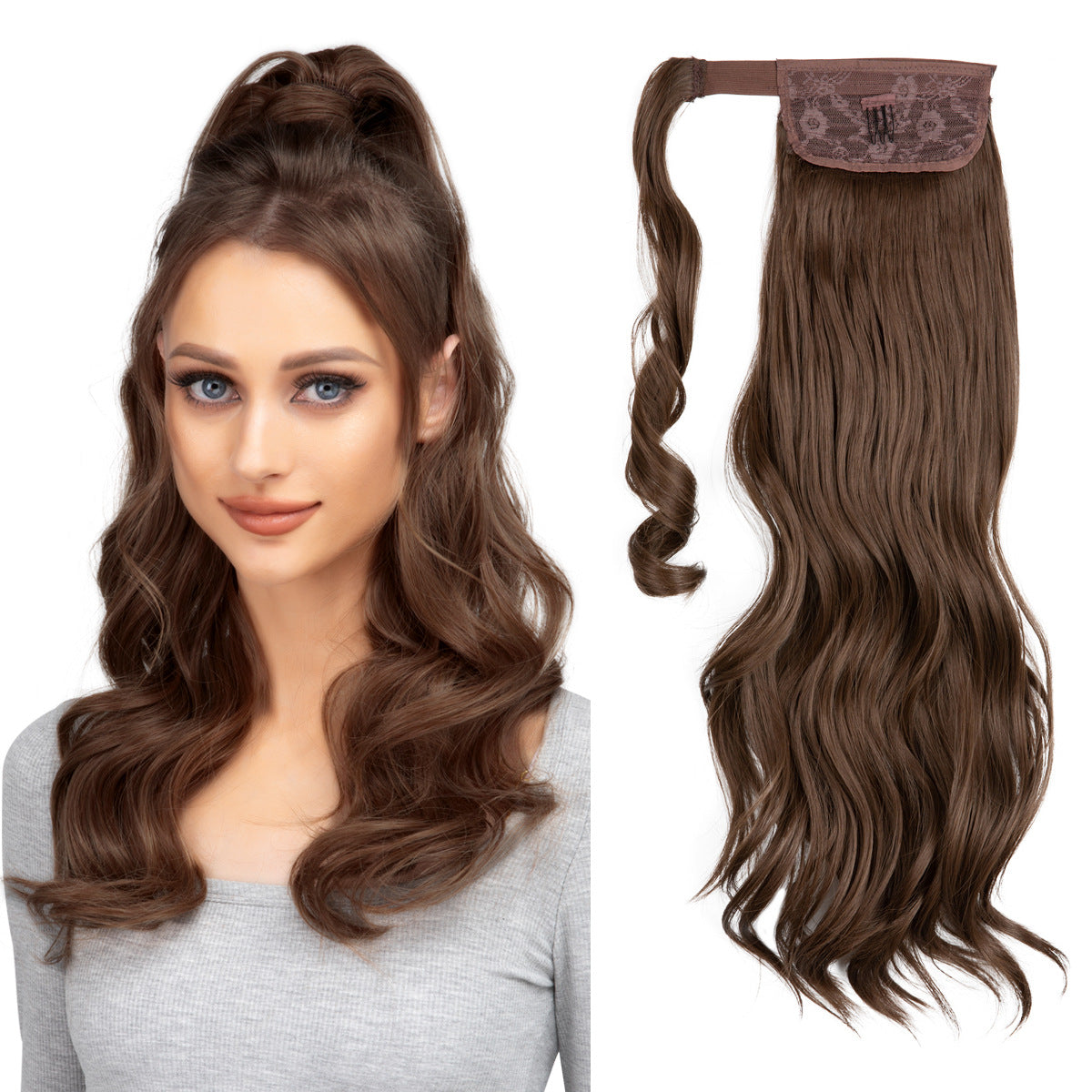 European And American Style Wig Ponytail Women's Long Curly Hair Elastic Velcro Wave Realistic Ponytail Braid O1CN01p8aBrg1sl