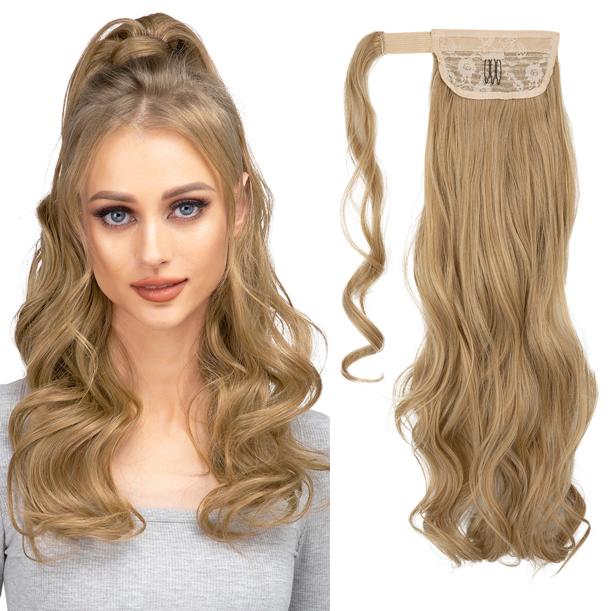 European And American Style Wig Ponytail Women's Long Curly Hair Elastic Velcro Wave Realistic Ponytail Braid O1CN01quKkx81sl