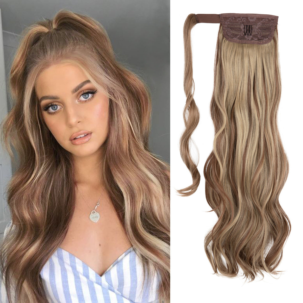 European And American Style Wig Ponytail Women's Long Curly Hair Elastic Velcro Wave Realistic Ponytail Braid O1CN01rsBjxB1sl