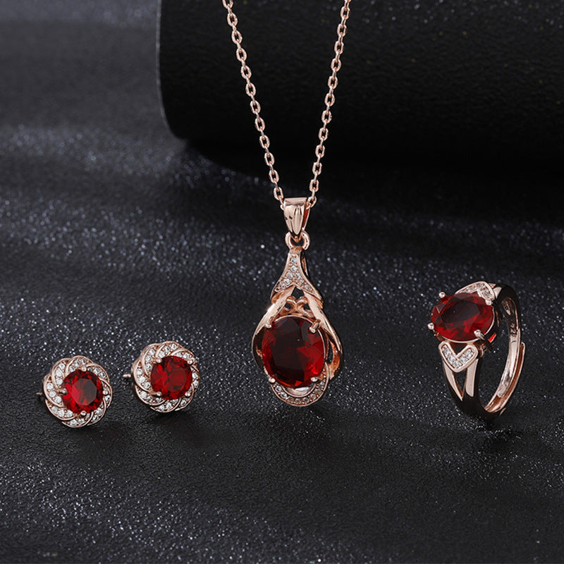 High-grade Ring Necklace Ear Stud Ornament Colored Gems Set Three-piece Set O1CN01slPkdr1WNSOVXjKU4  2344632776 0 cib