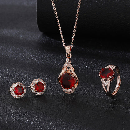 High-grade Ring Necklace Ear Stud Ornament Colored Gems Set Three-piece Set O1CN01slPkdr1WNSOVXjKU4  2344632776 0 cib