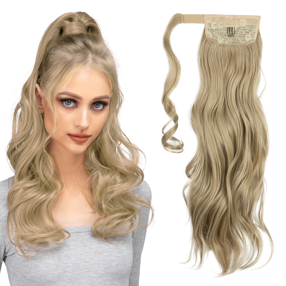 European And American Style Wig Ponytail Women's Long Curly Hair Elastic Velcro Wave Realistic Ponytail Braid O1CN01vInLLP1sl
