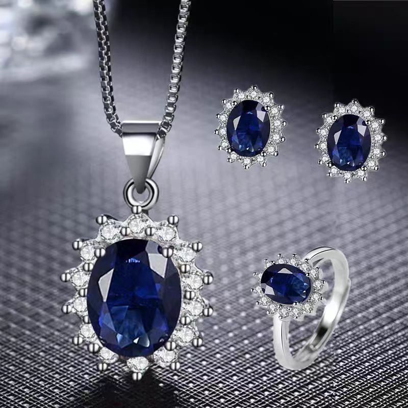 High-grade Ring Necklace Ear Stud Ornament Colored Gems Set Three-piece Set O1CN01vLDy8g26x1Kz9oE3V  2216196647727 0 cib