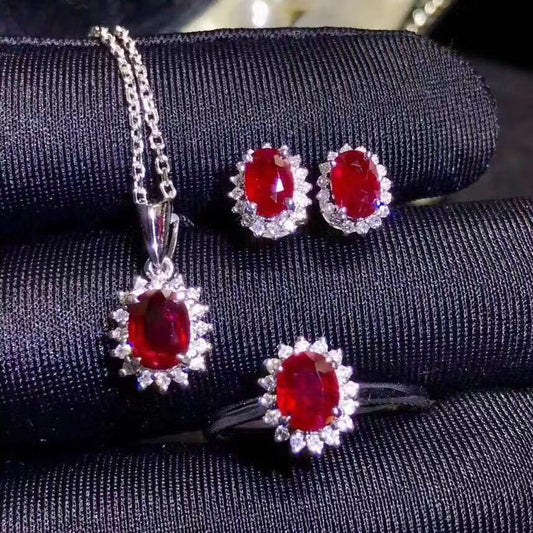 High-grade Ring Necklace Ear Stud Ornament Colored Gems Set Three-piece Set O1CN01ziTJ1Y26x1KzqF6Ep  2216196647727 0 cib