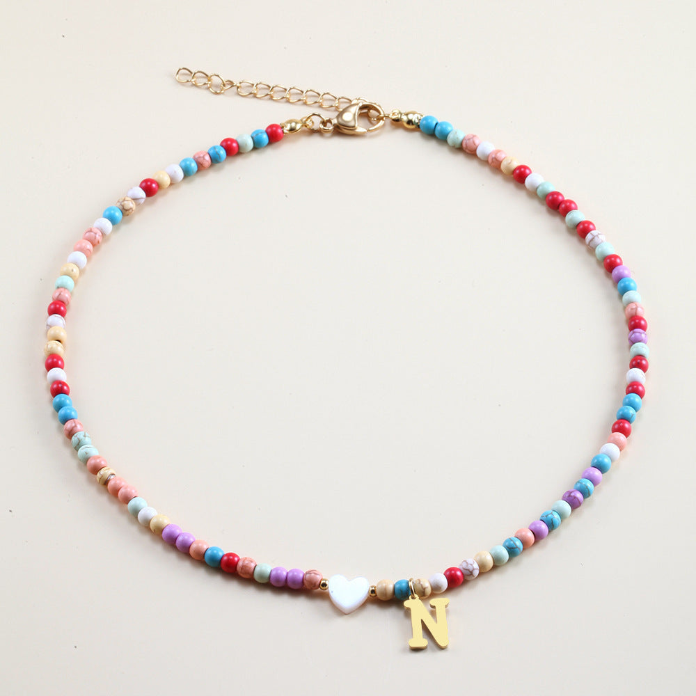 Colorful Beads Initial Choker For Women Stainless Steel Lett a0091f07 8ddc 4f74 883f 0375e1b5963b