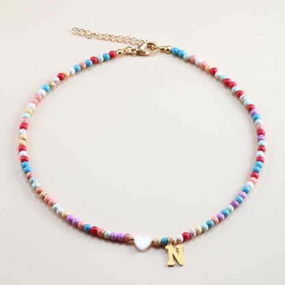 Colorful Beads Initial Choker For Women Stainless Steel Lett a0091f07 8ddc 4f74 883f 0375e1b5963b