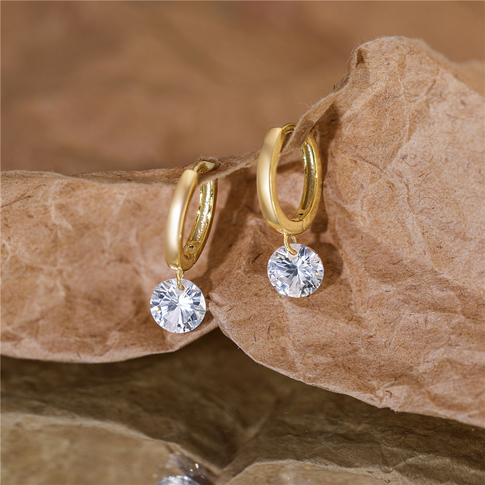 S925 Sterling Silver Simple Single Rhinestone Earrings Female a0302665 9263 4538 9dad 888becdcbe8a