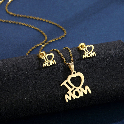 Mother's Day Jewelry Set Stainless Steel I Love Mom Mama Love Heart Pendant Necklace Earrings Thanksgiving Gift a076c0d9 2851