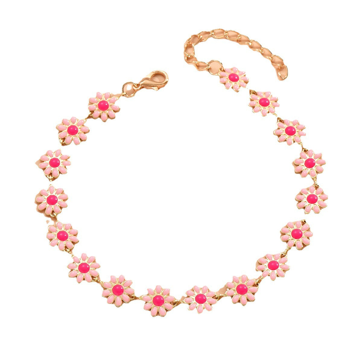 Oil Dripping Little Daisy Imitation Pearl Handmade String Flower Anklet a07b1a8f 8640 481d bc3d b9799eb0a59b