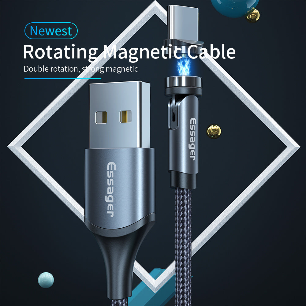 Essager Rotate Magnetic Cable 360 Degree USB Type C Charging Cable Fast Charging Magnet Charger 540 Rotate Micro Magnetic Cable - 图片 2