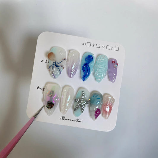Hand-painted Happy Underwater World White Advanced Long Manicure a0d63e43 6f39 4f26 9f8c 10b86e361471