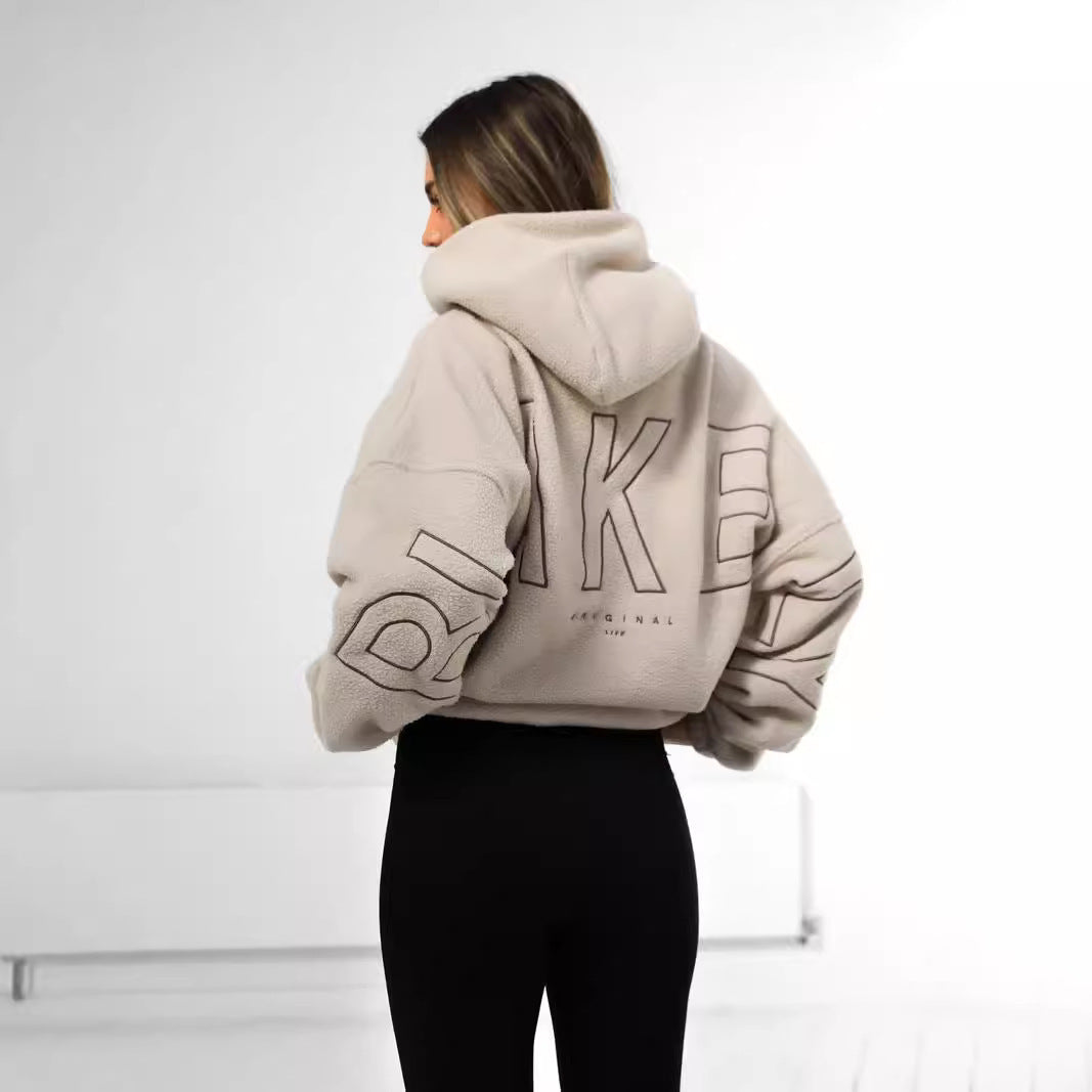 Women's Simple Loose Embroidered Lamb Fleece Coat a0e41fab 637c 46c4 83a1 333f5d02c287