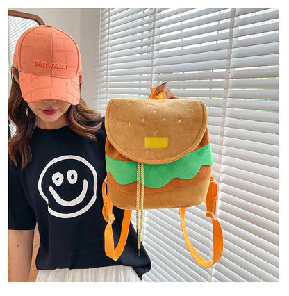 Cute Hamburger Plush Backpack Soft Cartoon Burger Plush Coin Purse Girls Kindergarten School Bookbag Children Kids Pack