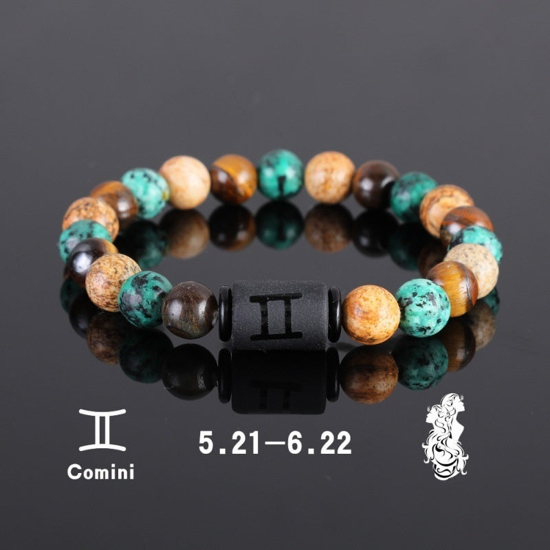 Twelve Constellation Elastic Bracelet Men Tigereye Couple Beaded a0f49433 a8cd 4b87 bbe6 a22b661a168d