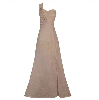 Women's Clothing One-shoulder Sleeveless Bronzing Split Dress a105438e 3d96 48e9 909c 1b602fe10c1e