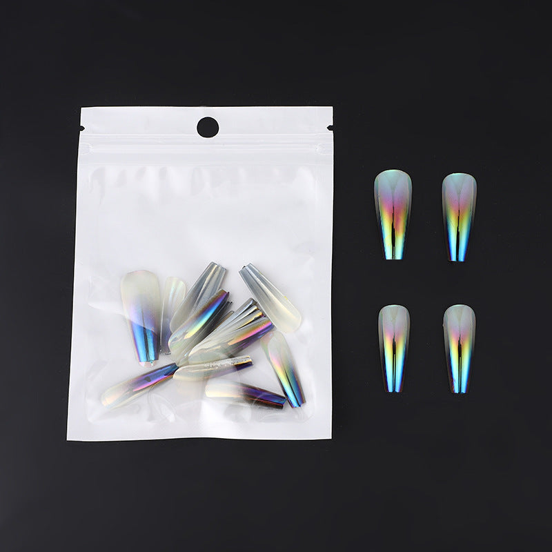Girl's 24-piece Bagged Long Ballet Nail Dazzling Aurora Two-tone Gradient Wear Nail Polish Fake Nail Tip a1c7d96e 116d 4ee7 b