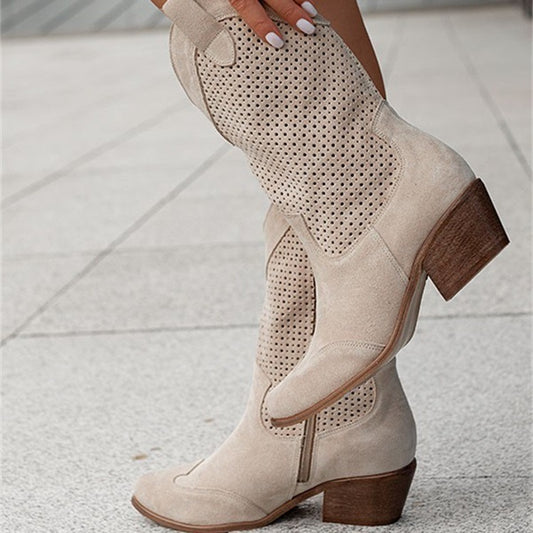 Mid-heel Burnt-out Suede Low-cut Women's Boots a1c9e78e adbd 491a b8fc 078f88e1e177