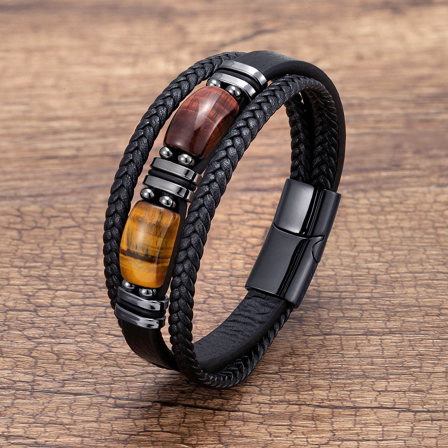 Men's Tiger Eye Bracelet Multilayer Leather Strap a1dd1d24 b338 45a1 8f4e 2b5993680470