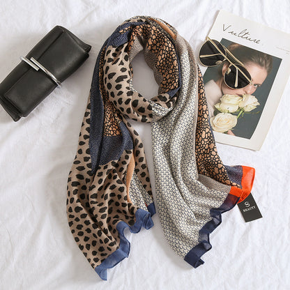 New Leopard Print Cotton And Linen Feel Scarf Women's Winter All-matching Long Warm Shawl Dual-use Beach Towel a2313ad0 649e 