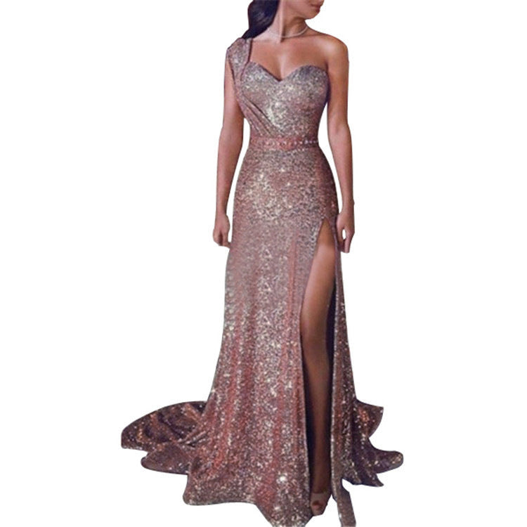 Women's Clothing One-shoulder Sleeveless Bronzing Split Dress a242ab0c dc9b 4dc1 93c9 fef5be647aeb