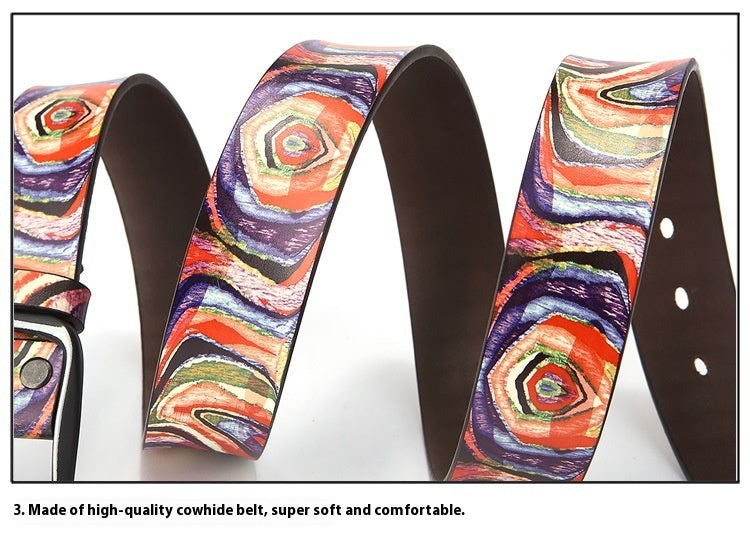 Pure Cowhide Printed Rainbow Graffiti Leather Decorative Belt a2686ca4 8b97 48c2 87f5 9e965e843c51