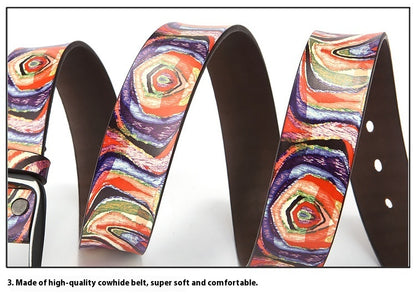 Pure Cowhide Printed Rainbow Graffiti Leather Decorative Belt a2686ca4 8b97 48c2 87f5 9e965e843c51
