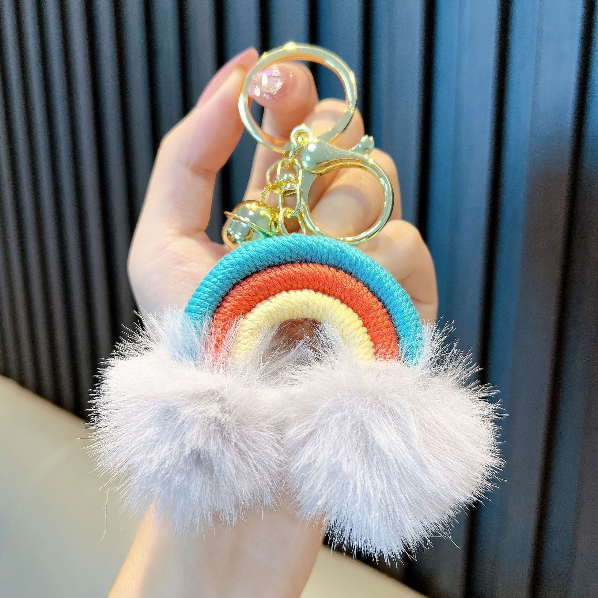 Woven Rainbow A Little Cloud Fur Ball Car Key Ring a269fb9a 5a7f 43c3 881f 9798e8b2c414