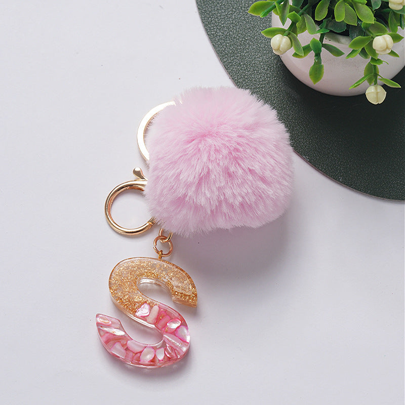 Hair Ball Pendant 26 English Letters Epoxy Keychain a26e010f 0c49 4105 8527 2e199b3a4341