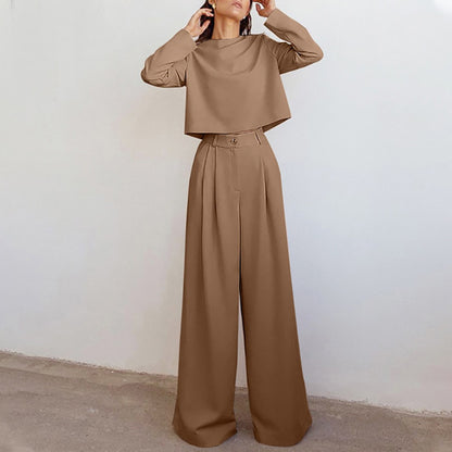 Brown Fashionable Korean Style Long Sleeve Pure Color Cotton Two-piece Set a2bc00b5 b9b8 4a0e adc0 9d6112b7fd1c