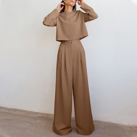 Brown Fashionable Korean Style Long Sleeve Pure Color Cotton Two-piece Set a2bc00b5 b9b8 4a0e adc0 9d6112b7fd1c