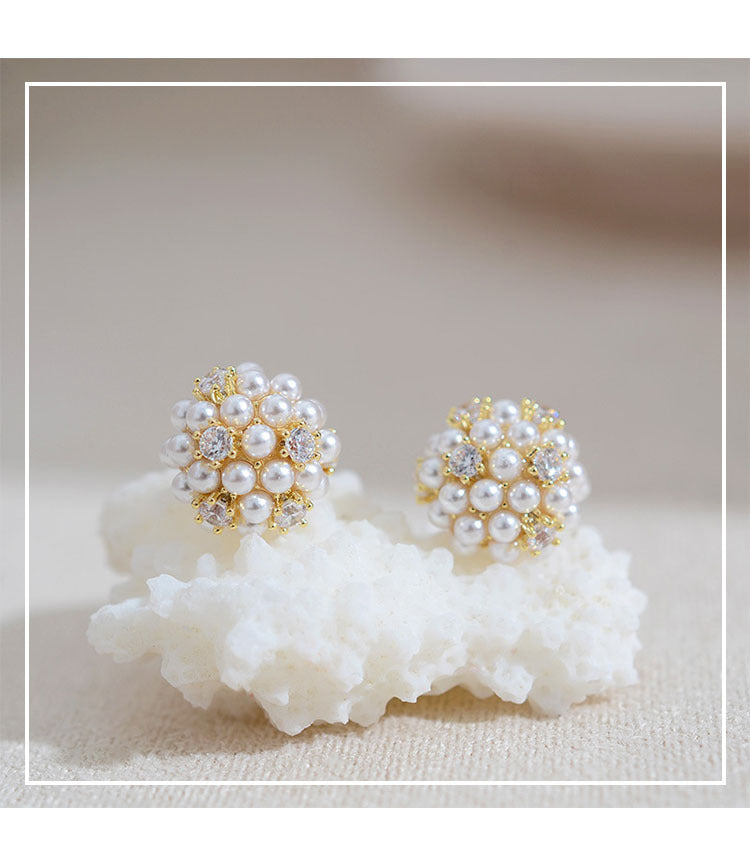 Non-piercing Pearl Rice Ball Ear Studs