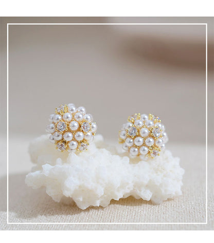 Non-piercing Pearl Rice Ball Ear Studs