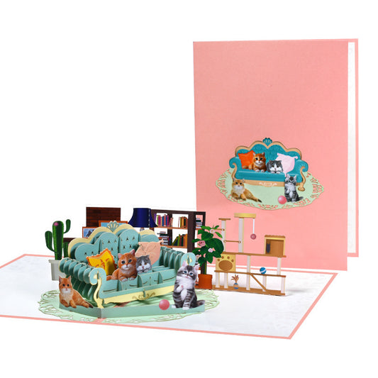 Creative Animal Greeting Card Cat 3D Handmade Gift On Sofa a2dfa11f 792c 4aae ac5b 7796a6e7c990