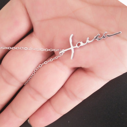 Fashion Gold Silver Color Letter Faith Cross Necklace a2fc9fc3 cfea 4652 a9b0 d4d6e5bf13ca