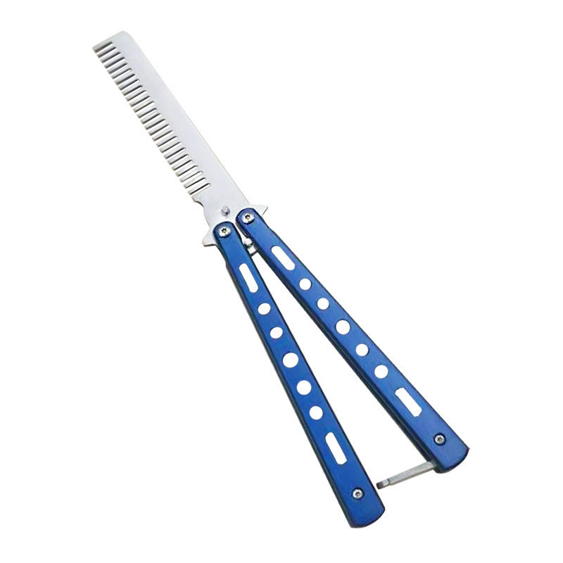 Outdoor Foldable Comb Stainless Steel Practice Training Butterfly Knife Comb Beard Moustache Brushe Salon Hairdressing Hair S