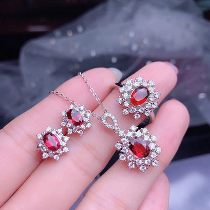 Open Ring Necklace Ear Stud Pendant Suit