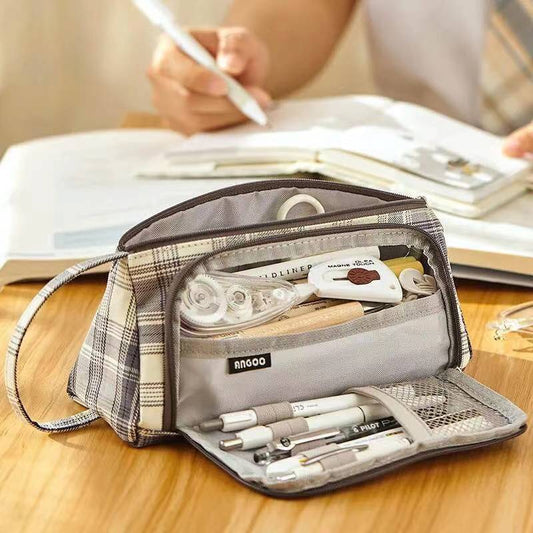 Canvas Pen Bag Large Capacity Double Wall Cute Multi-functional Girl Stationery Box High School Junior High School Japanese S